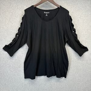 Roaman's Top Womens Size 22/24 Black Cutout 3/4 Sleeve Pullover Scoop Neck
